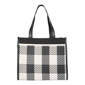 Proenza Schouler White Label Morris Woven Plaid Tote Black White Large